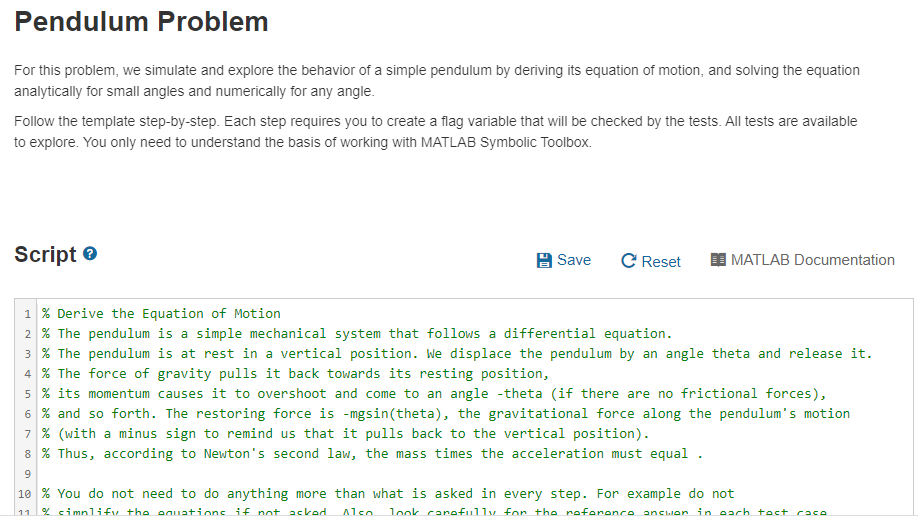 Pendulum Problem For this problem, we simulate and | Chegg.com