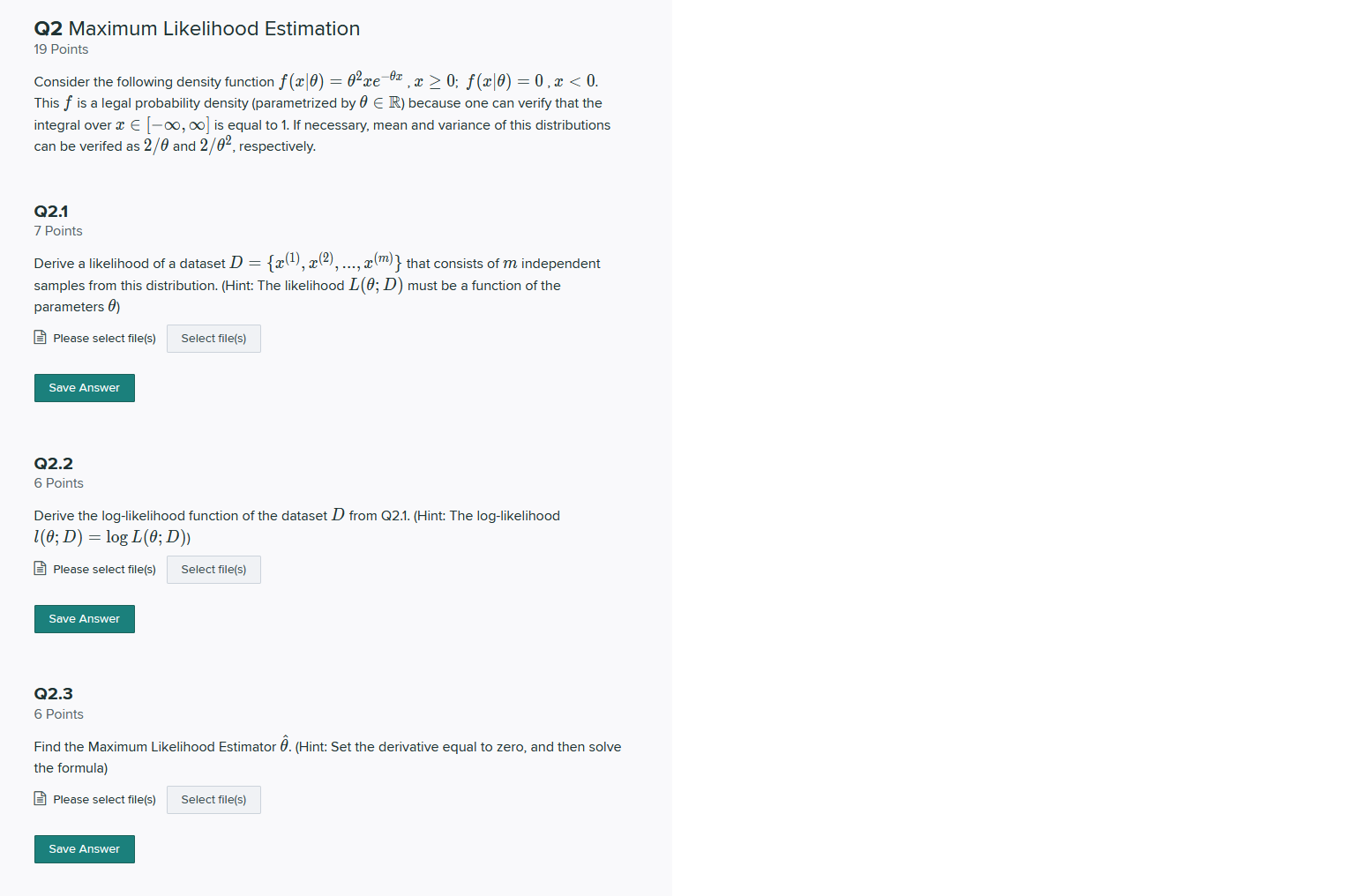 Solved Q2 Maximum Likelihood Estimation 19 Points Consider | Chegg.com