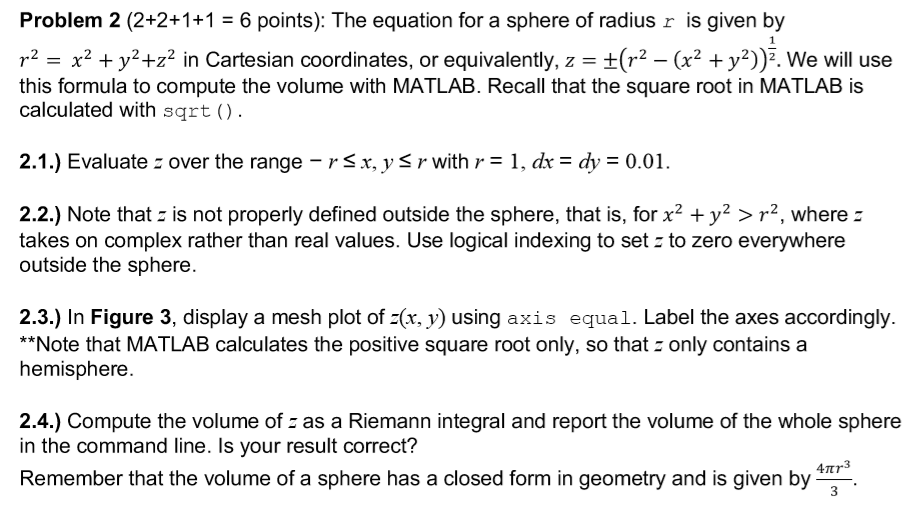 Solved Problem 2 2 2 1 1 6 Points Equation Sphere Radius