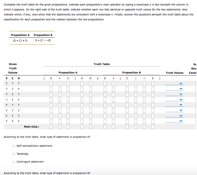 Solved Complete The Truth Table For The Given Propositions. | Chegg.com