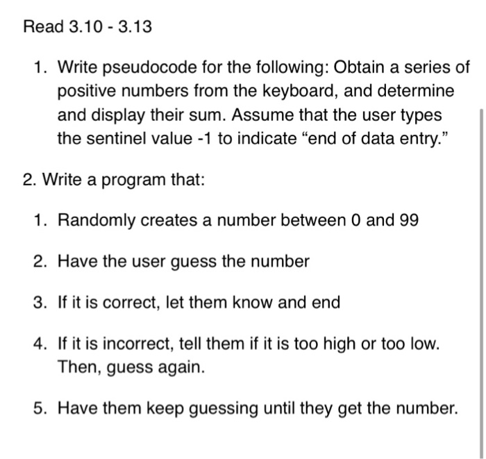 Solved Read 3.10 3.13 1. Write pseudocode for the following: | Chegg.com