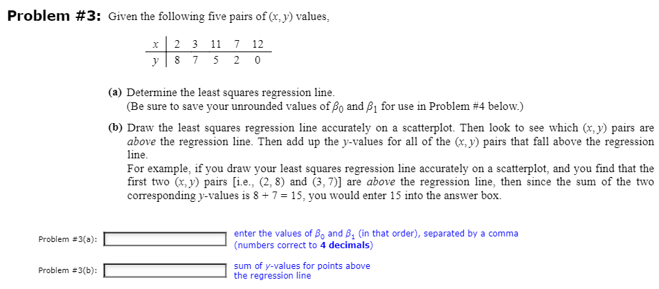 Solved Problem \# 3: Given the following five pairs of (x,y) | Chegg.com