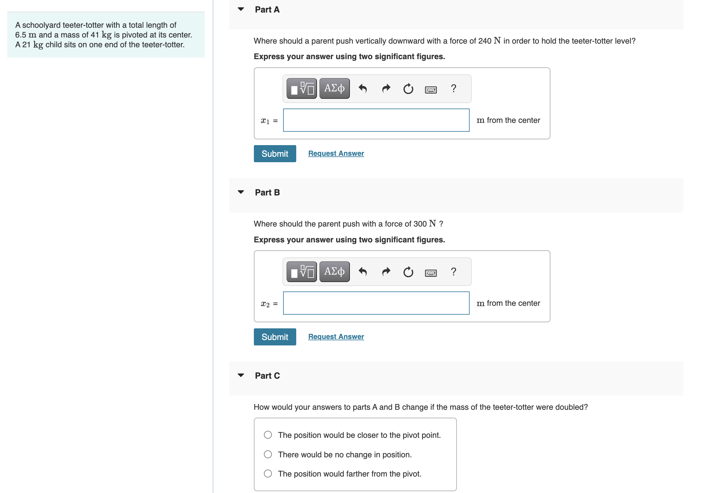 Solved Part AA schoolyard teetertotter with a total length