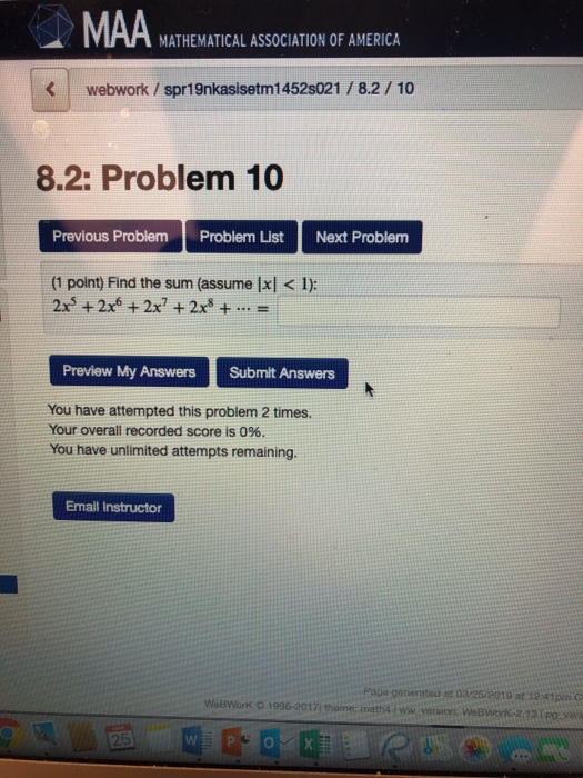 Solved MAA MATHEMATICAL ASSOCIATION OF AMERICA webwork / | Chegg.com