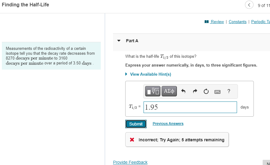 Solved Finding the Half-Life Part A Measurements of the | Chegg.com