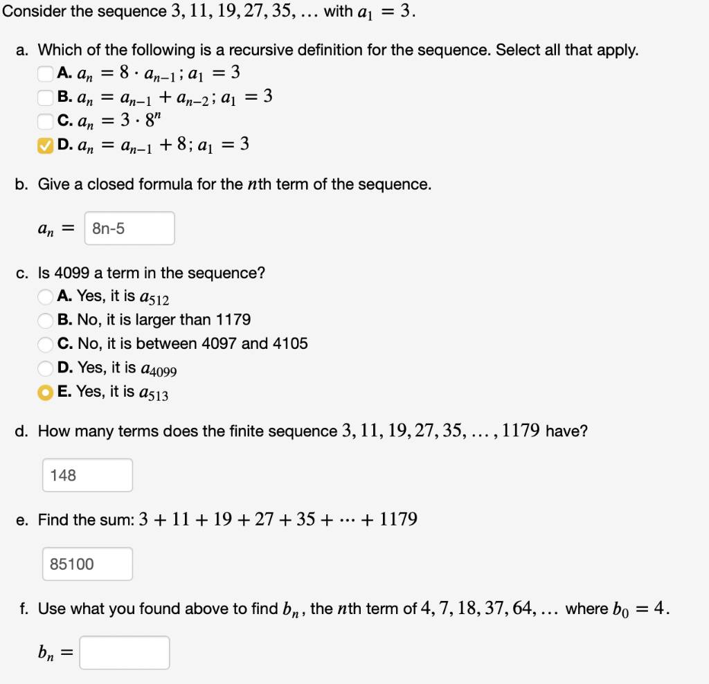 Solved Consider the sequence 7,10,13,16,…,3n+10 a. How many