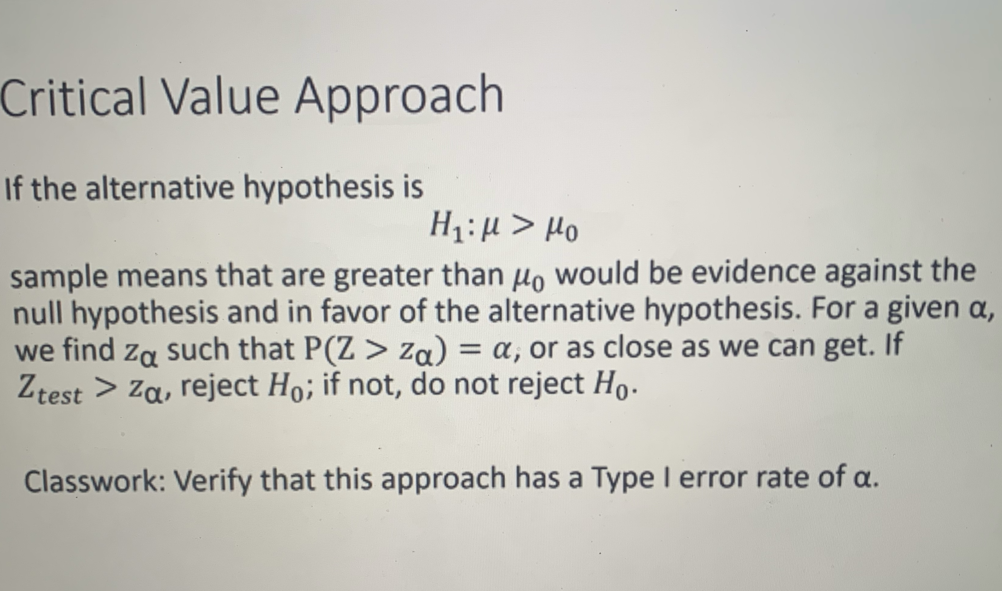 hypothesis using the critical value approach