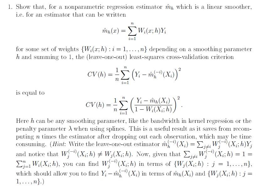 1. Show that, for a nonparametric regression | Chegg.com
