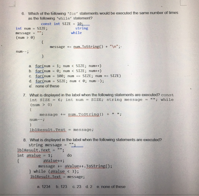 Solved 1. The three sections of the for' loop are most | Chegg.com