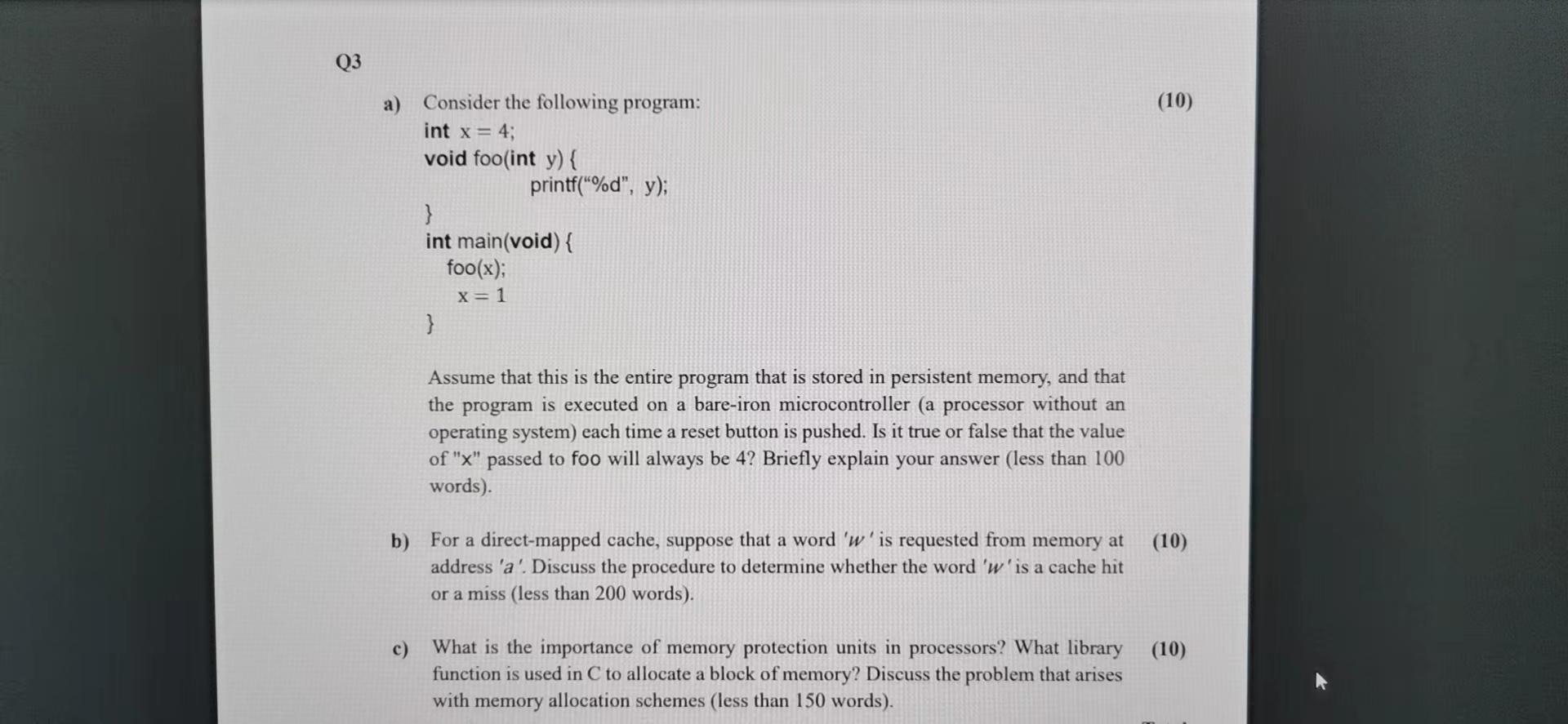 Solved Q3 Consider the following program: (10) int x = 4; | Chegg.com