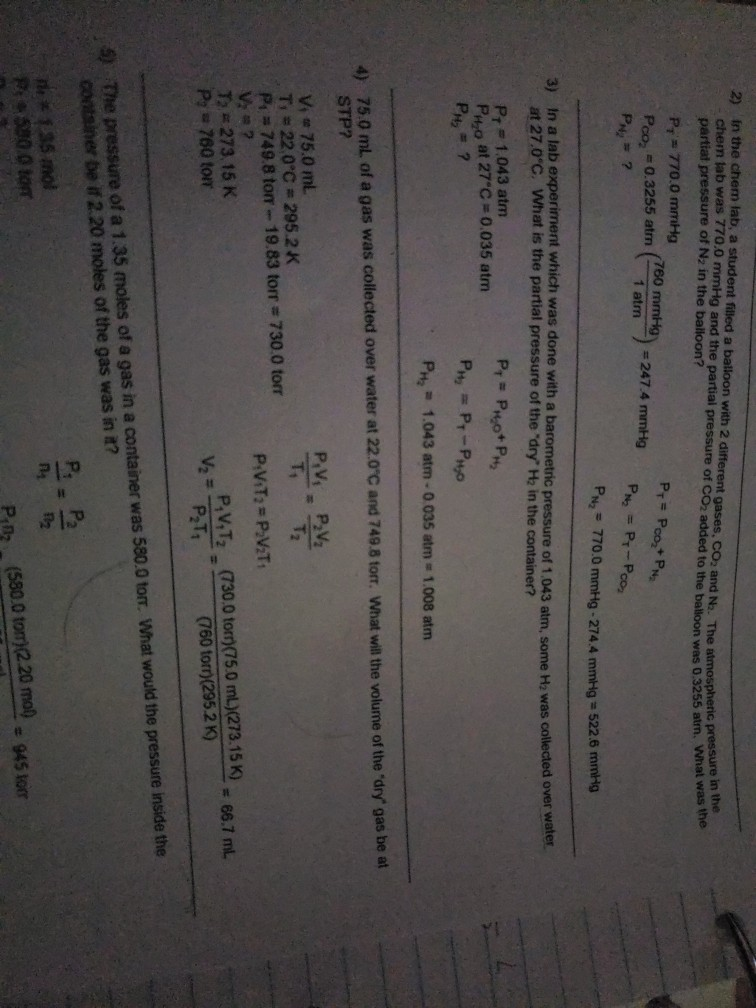 Solved 2) in the chem lab, a student filled a balloon with 2 | Chegg.com