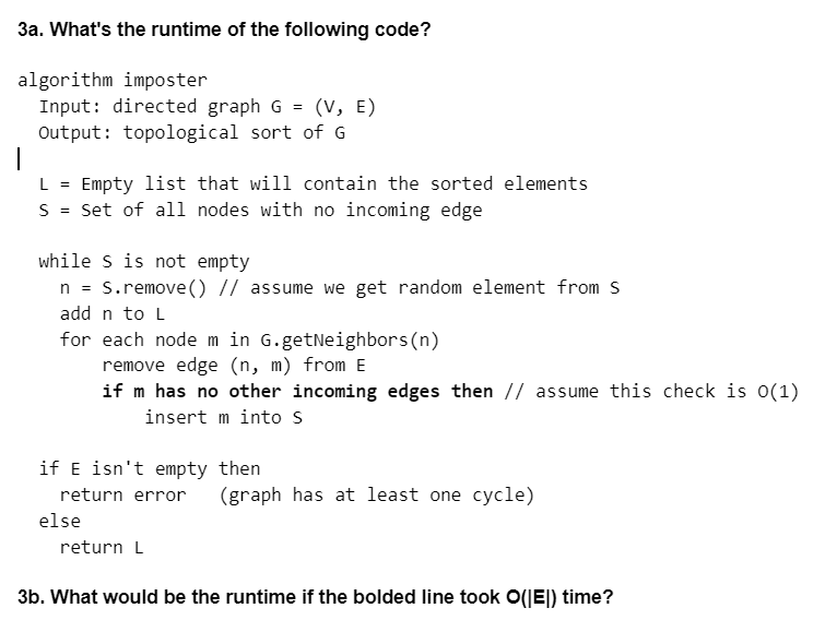 Solved 3a. What's the runtime of the following code? | Chegg.com