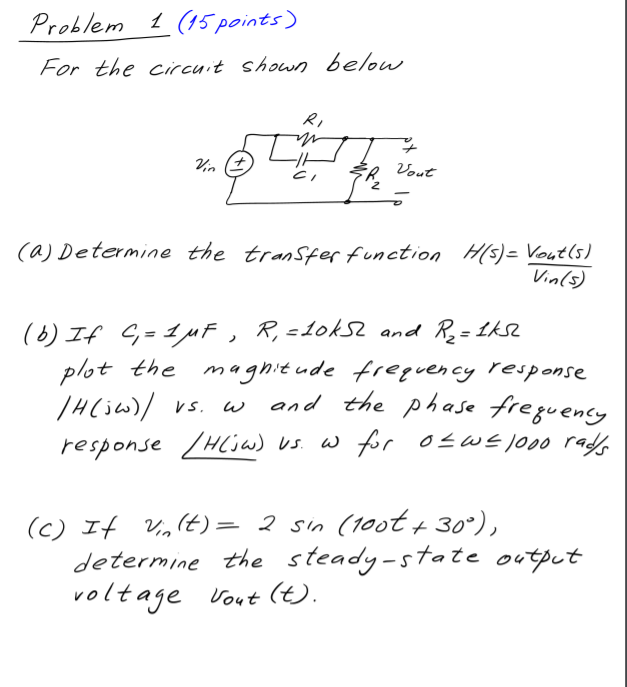 Solved Problem 1 (15 points) For the circuit shown below RI | Chegg.com