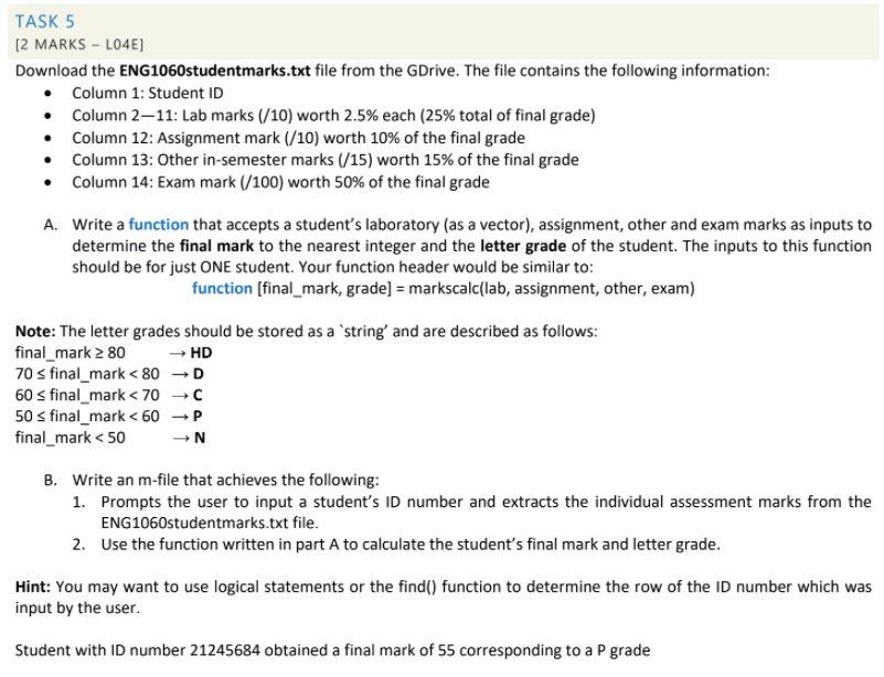 Solved TASK 5 [2 MARKS - L04E) Download the | Chegg.com