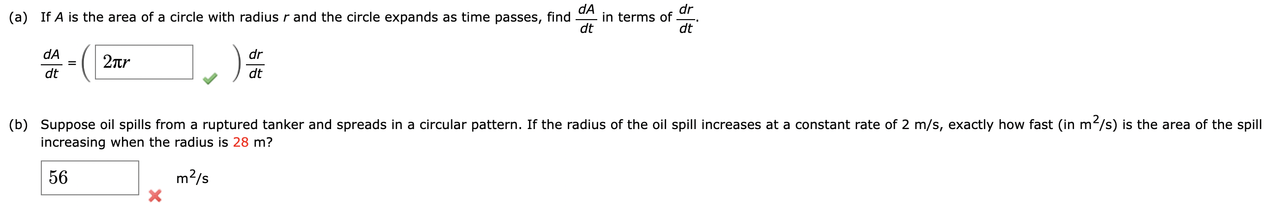 Solved (a) If A is the area of a circle with radius r and | Chegg.com