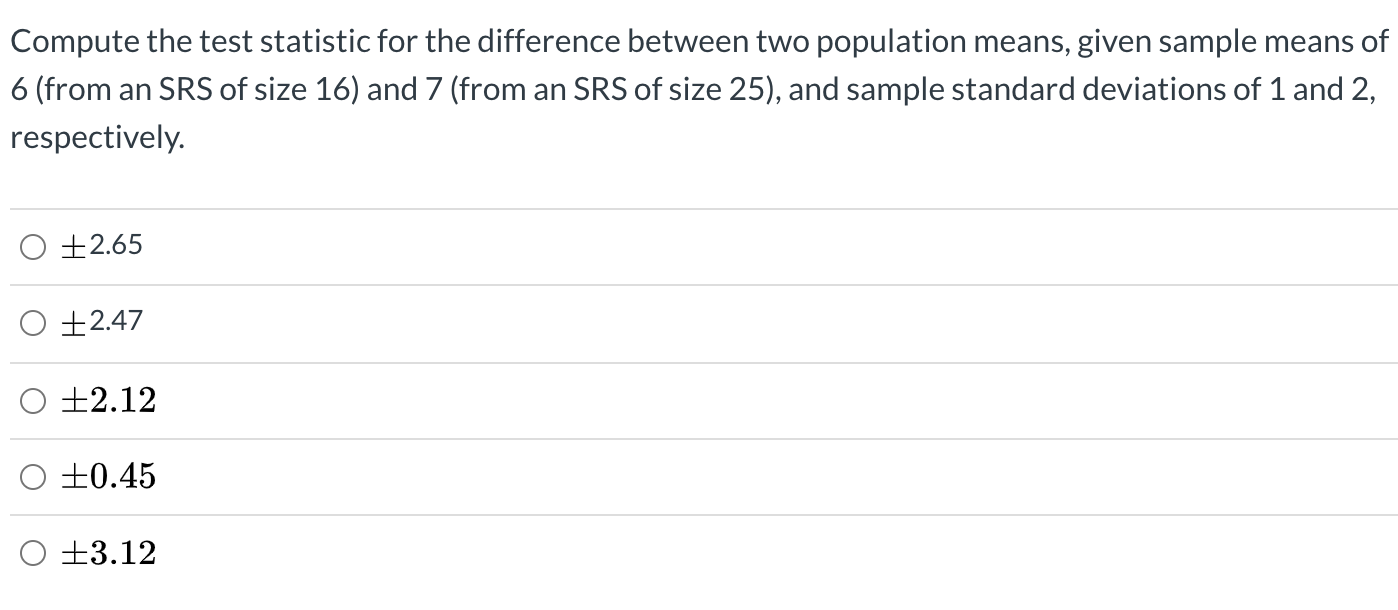 Solved Compute the test statistic for the difference between | Chegg.com