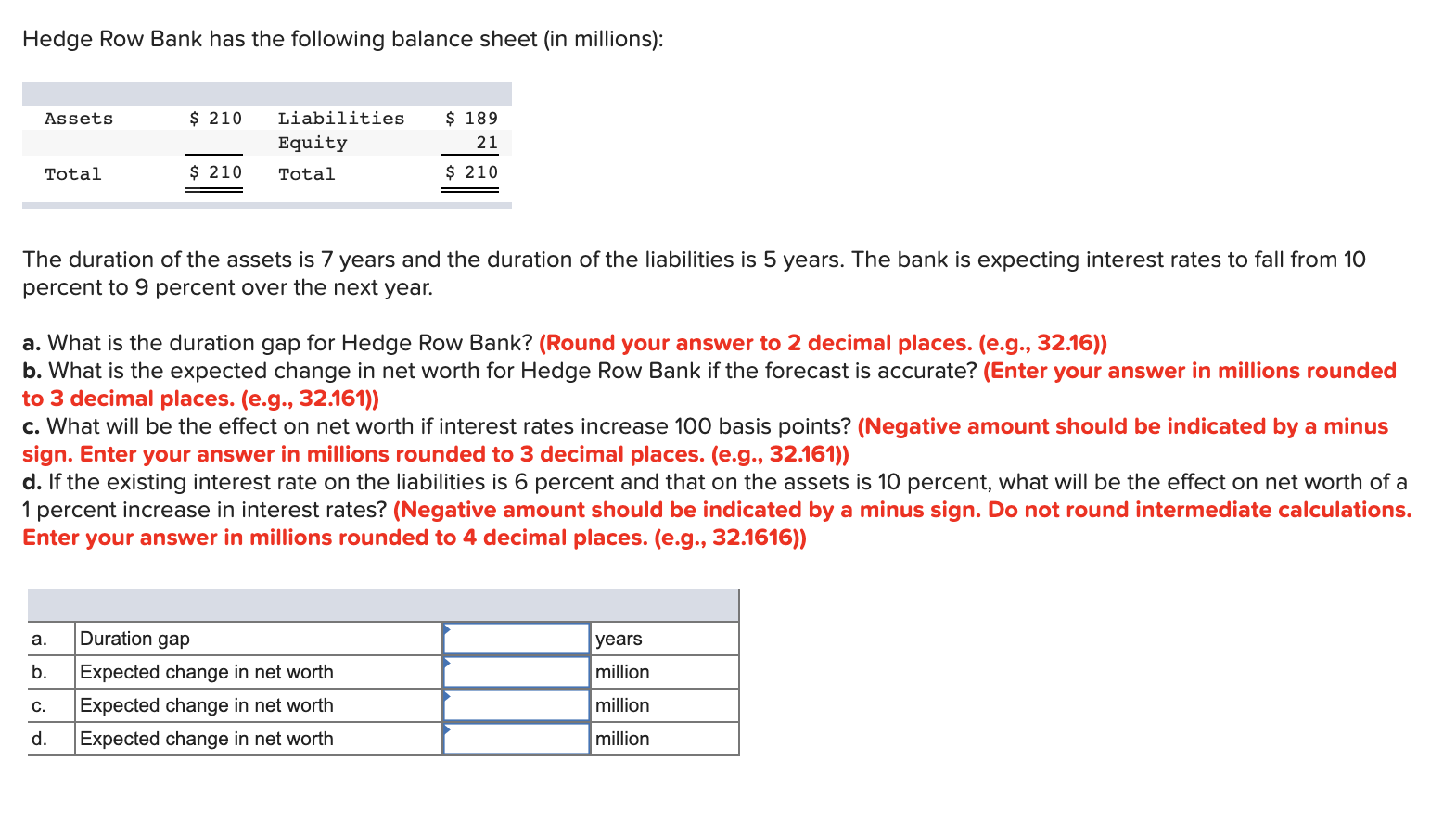 Solved Hedge Row Bank has the following balance sheet in Chegg