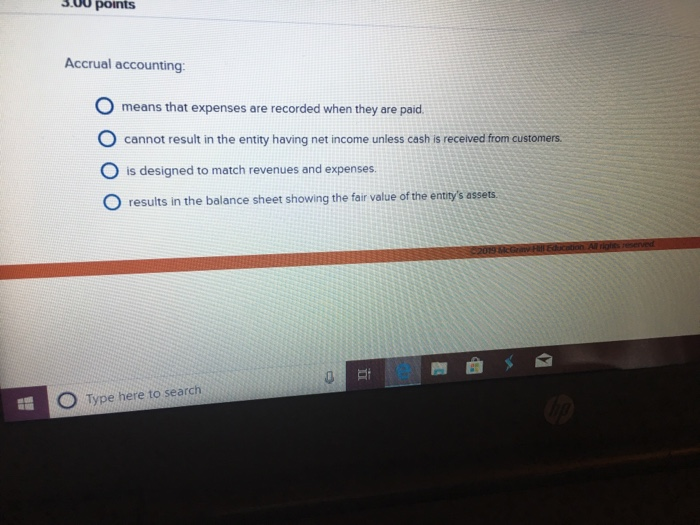 Solved S100 points Accrual accounting O means that expenses