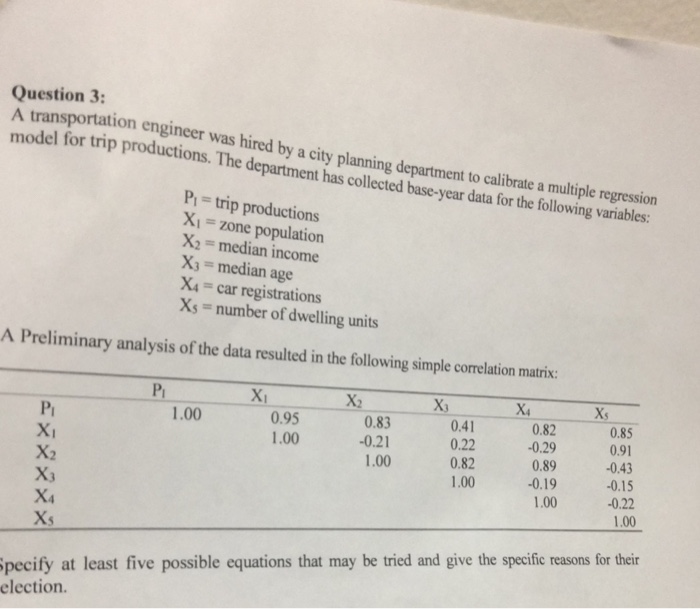 Solved Question 3 model for trip productions. rtation | Chegg.com
