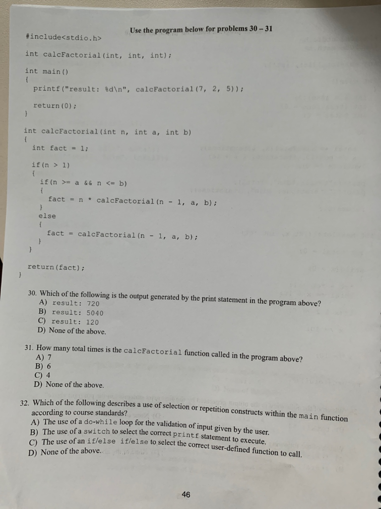 Solved Use the program below for problems 30 - 31 #include | Chegg.com