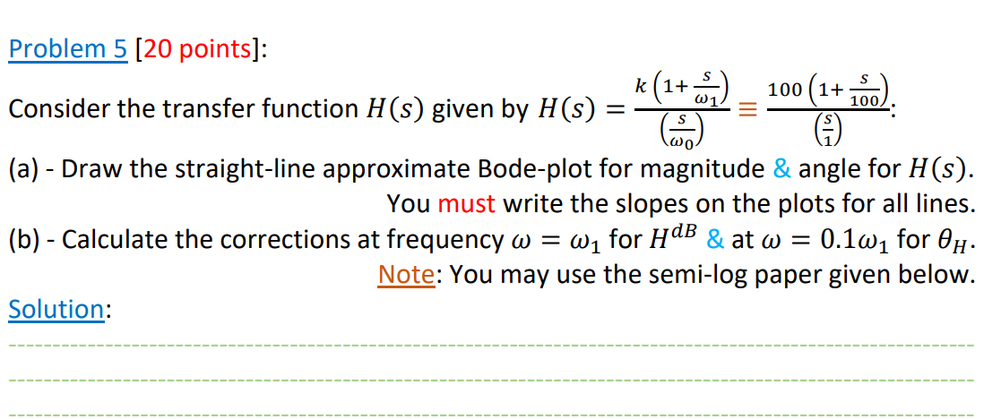 Solved Problem 5 [20 points]: Consider the transfer function | Chegg.com