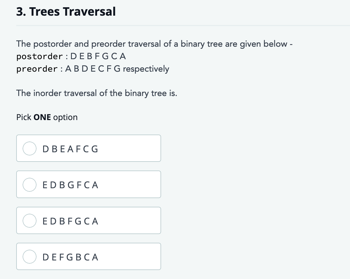 Solved 3. Trees Traversal The postorder and preorder | Chegg.com