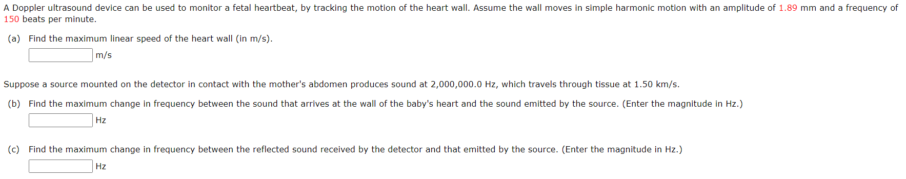 Solved A Doppler ultrasound device can be used to monitor a | Chegg.com