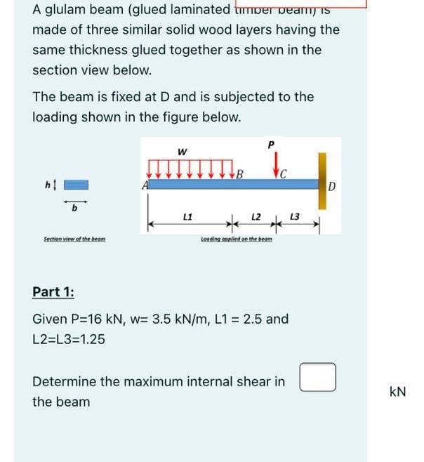Solved A glulam beam (glued laminated timber pear is made of | Chegg.com