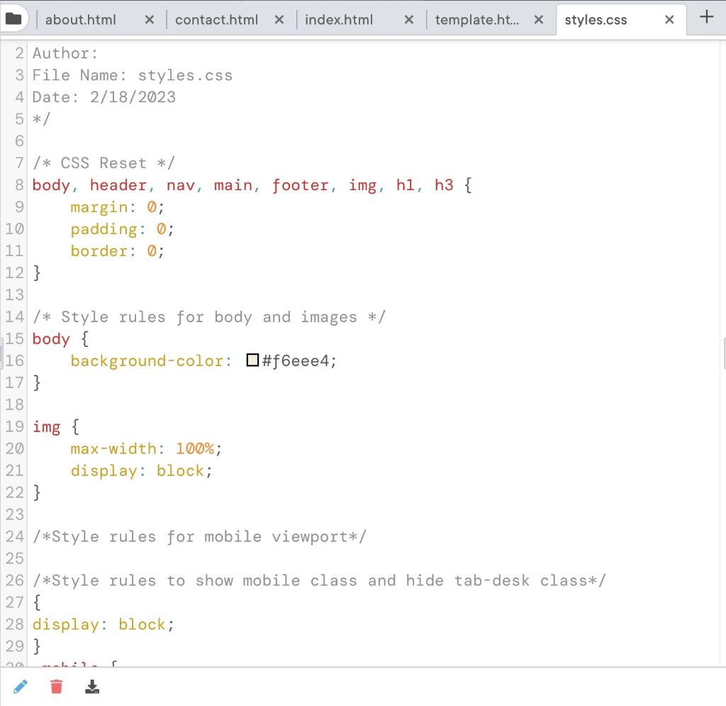 Solved Open the index.html, about.html, contact.html, and | Chegg.com