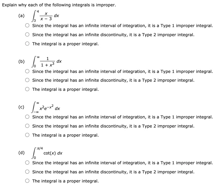 Solved 69 Explain why each of the following integrals is | Chegg.com