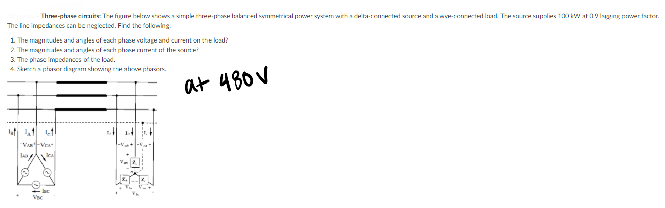 Solved Three-phase circuits: The figure below shows a simple | Chegg.com