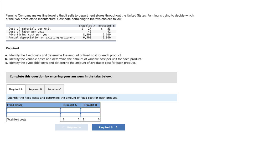 Solved Fanning Company makes fine jewelry that it sells to