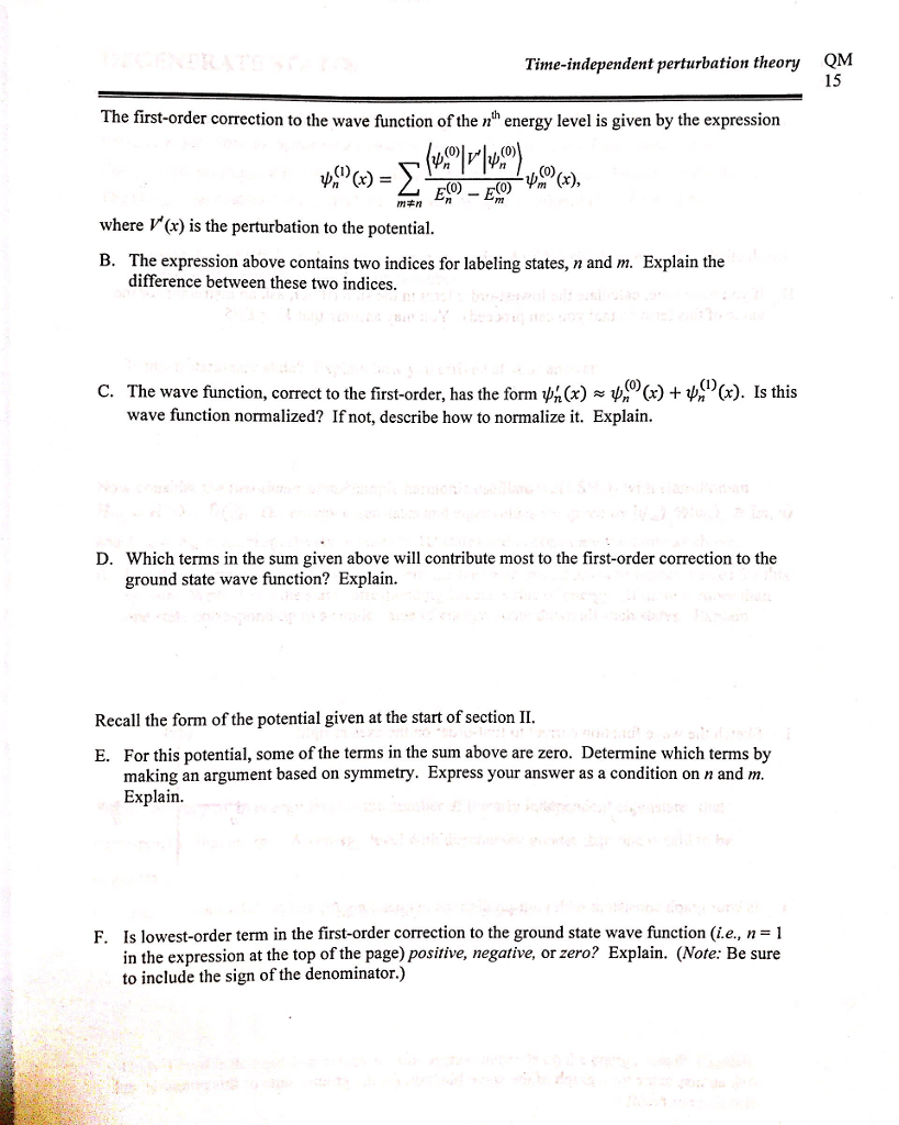 Solved I. First-order corrections to the wave functions V(r) | Chegg.com