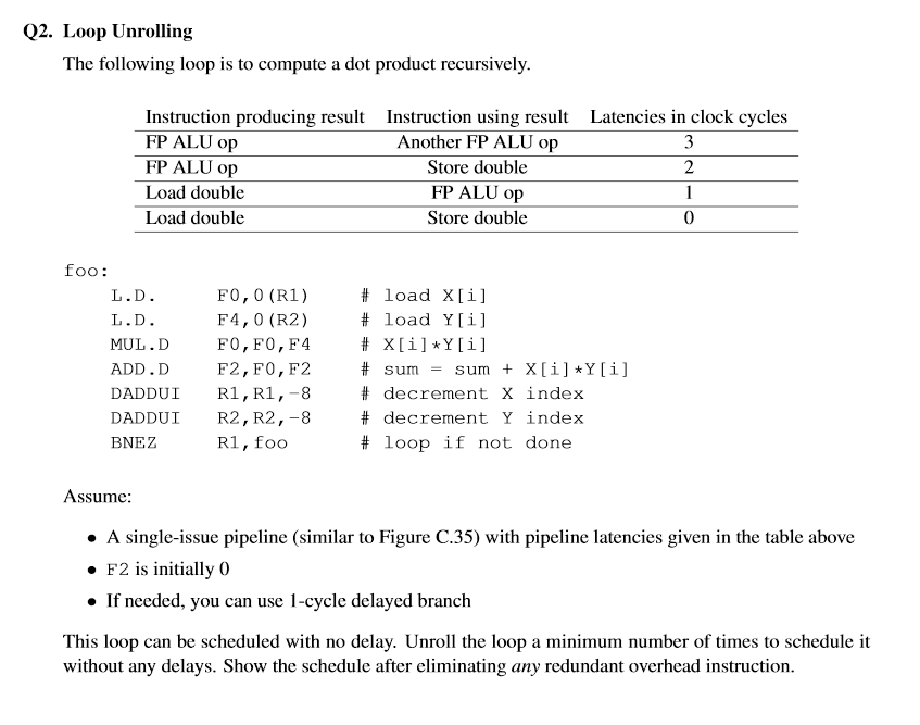 Q2. Loop Unrolling The following loop is to compute a | Chegg.com