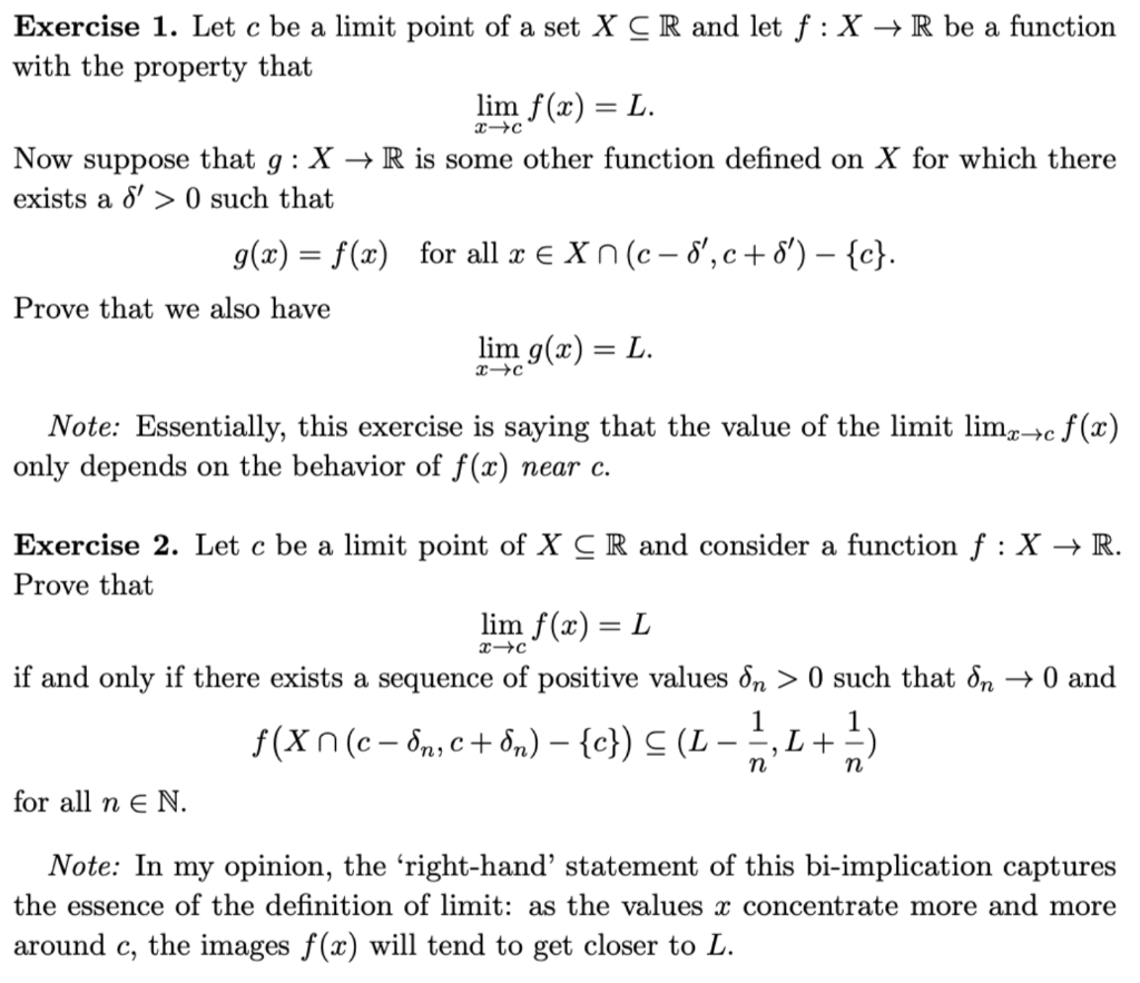 Solved Exercise 1 Let C Be A Limit Point Of A Set X C Chegg Com