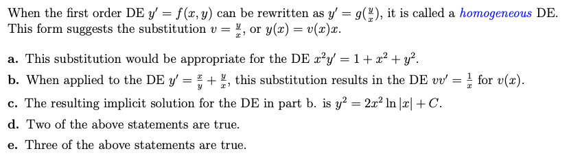 Solved When the first order DEy′=f(x,y) can be rewritten as | Chegg.com