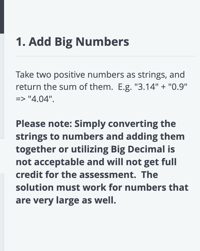 Solved 1. Add Big Numbers Take two positive numbers as | Chegg.com