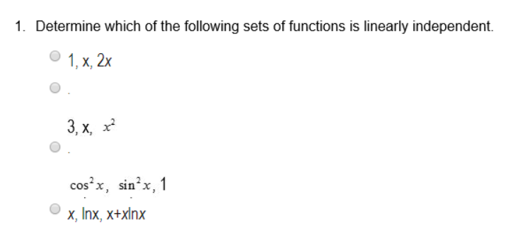 Solved 1. Determine which of the following sets of functions | Chegg.com