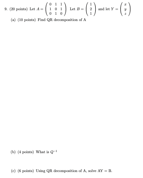 Solved 2 0 1 1 1 0 1 9. (20 points) Let A = Let B= 1 and let | Chegg.com