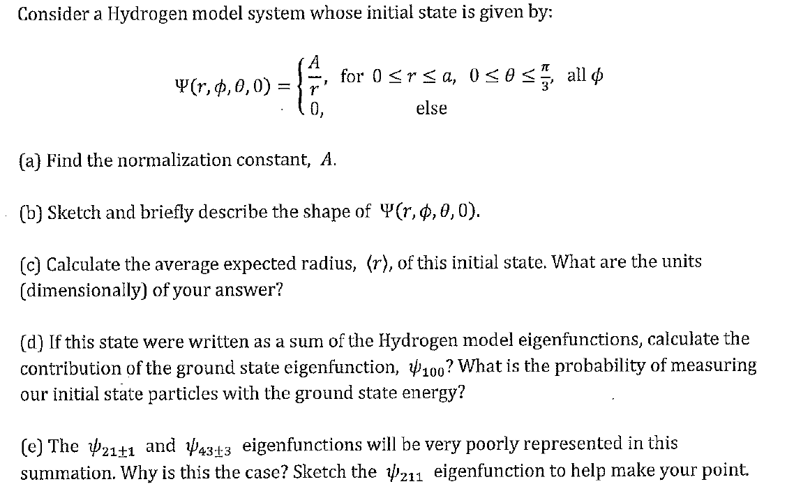 Solved Consider a Hydrogen model system whose initial state | Chegg.com