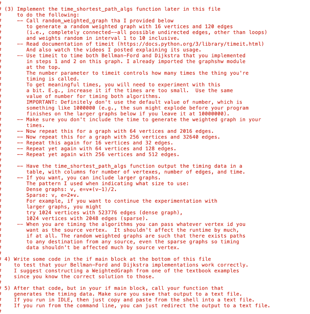 Solved Implement the time_shortest_path_algs function later | Chegg.com