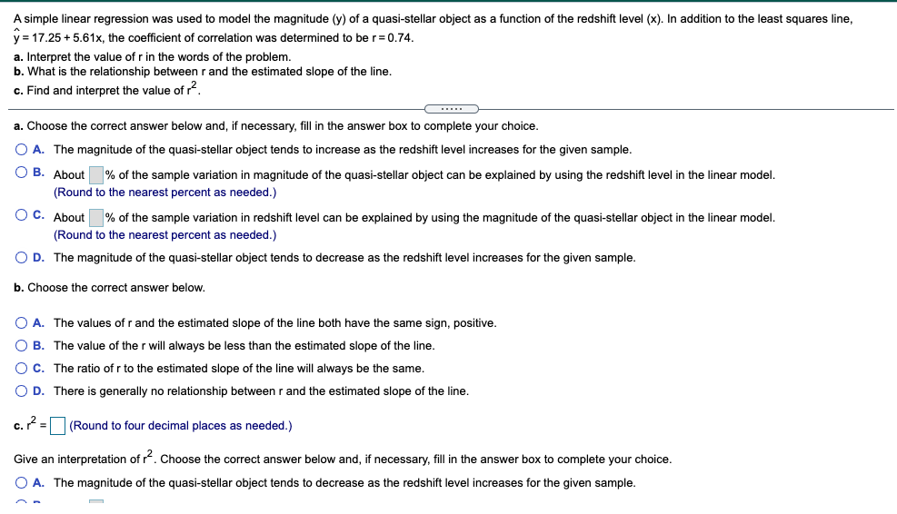 Solved A simple linear regression was used to model the | Chegg.com