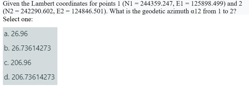 Solved Given the Lambert coordinates for points 1 (N1 = | Chegg.com