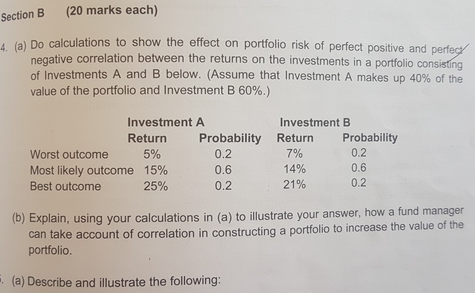 Solved Ection B (20 Marks Each) 4 (a) Do Calculations To | Chegg.com