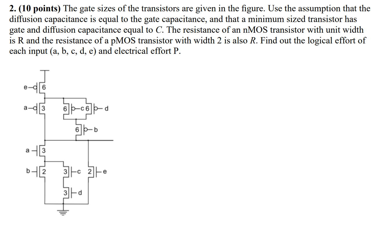 Solved 2. (10 points) The gate sizes of the transistors are