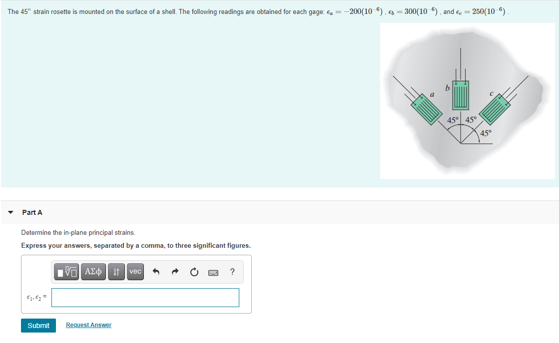 Solved The 45° strain rosette is mounted on the surface of a | Chegg.com