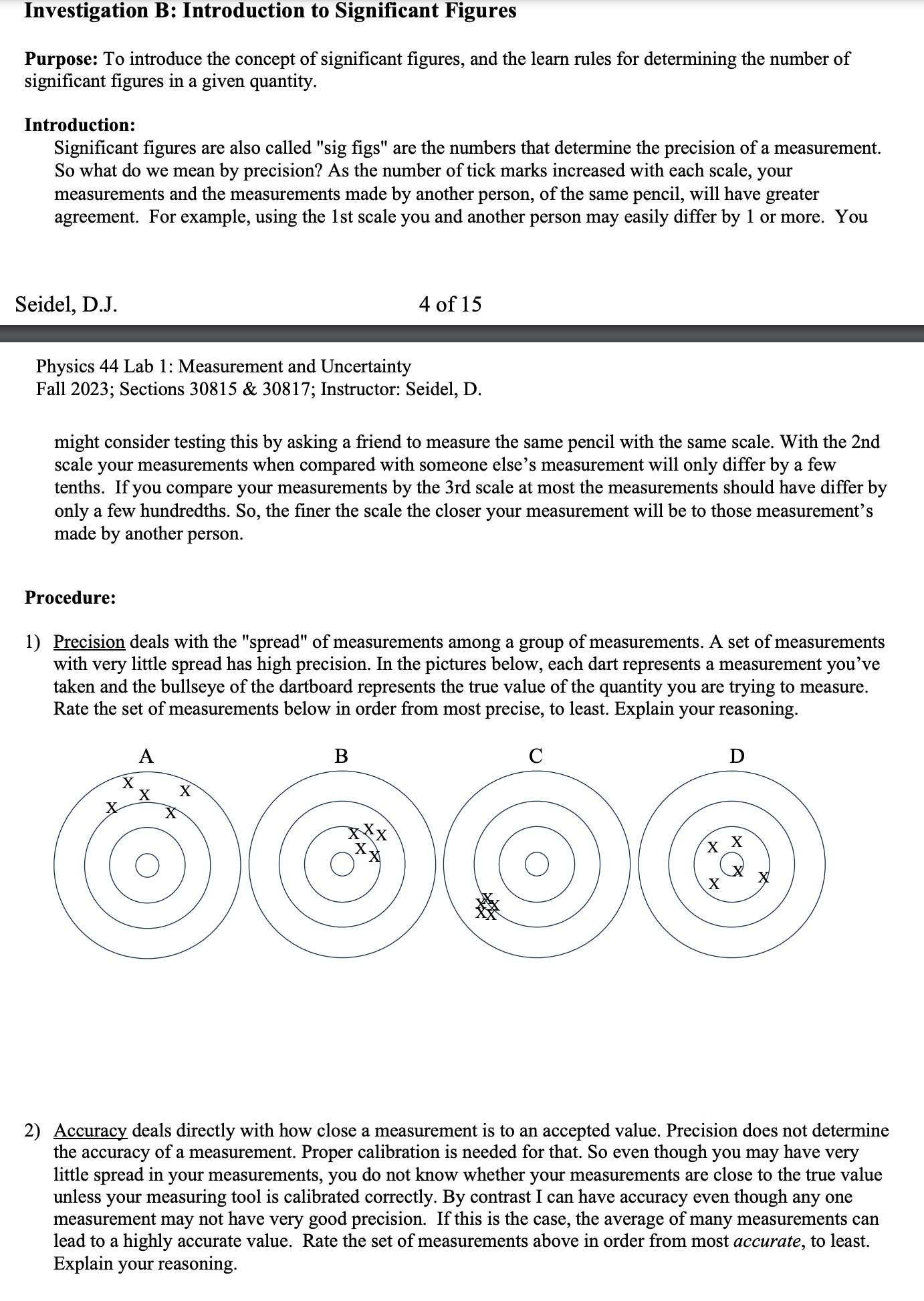 Solved Investigation B: Introduction to Significant Figures 