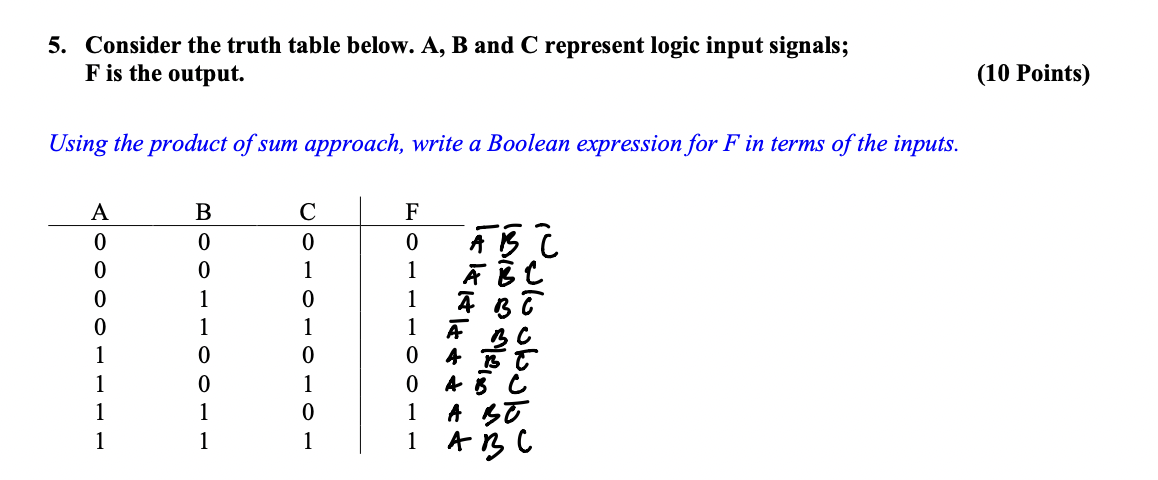Solved 5. Consider the truth table below. A, B and C | Chegg.com