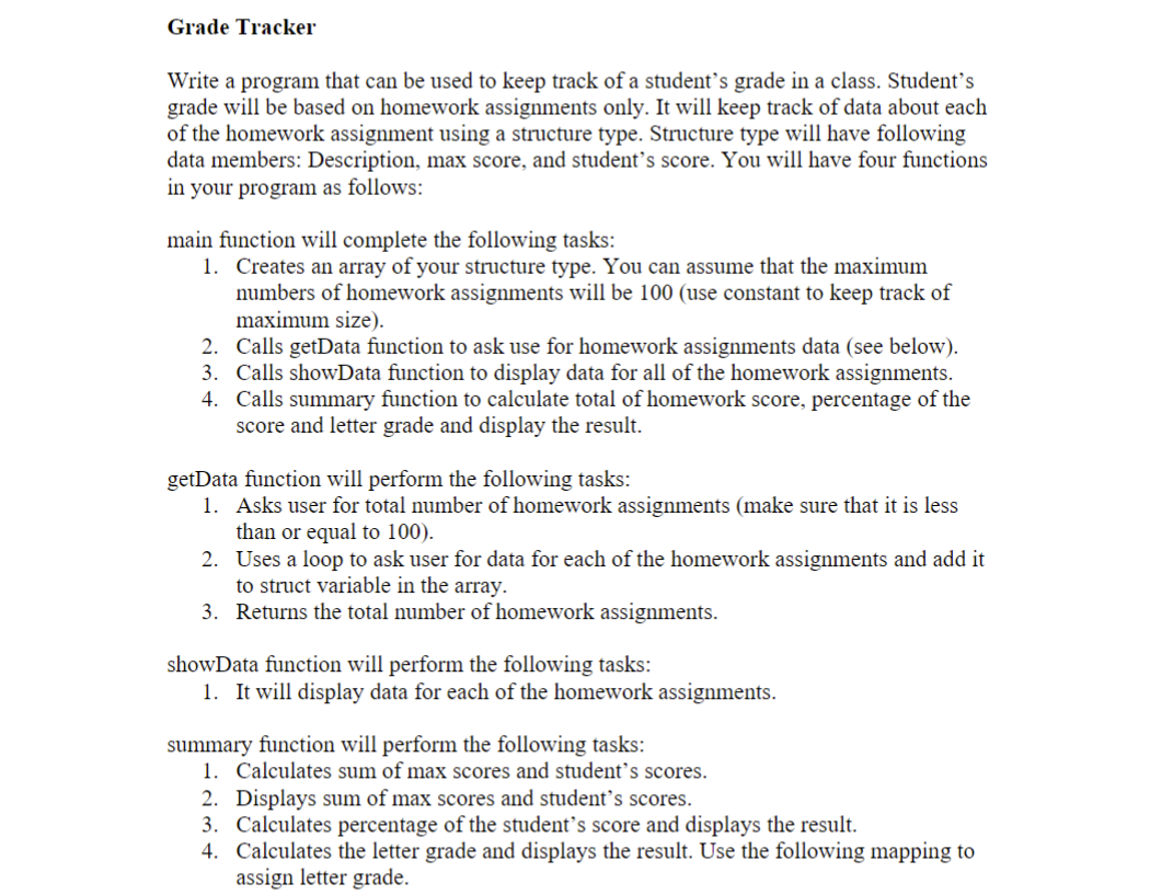 Solved Grade Tracker Write a program that can be used to | Chegg.com