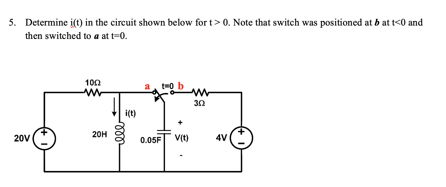 Solved 5. Determine i(t) in the circuit shown below for t> | Chegg.com